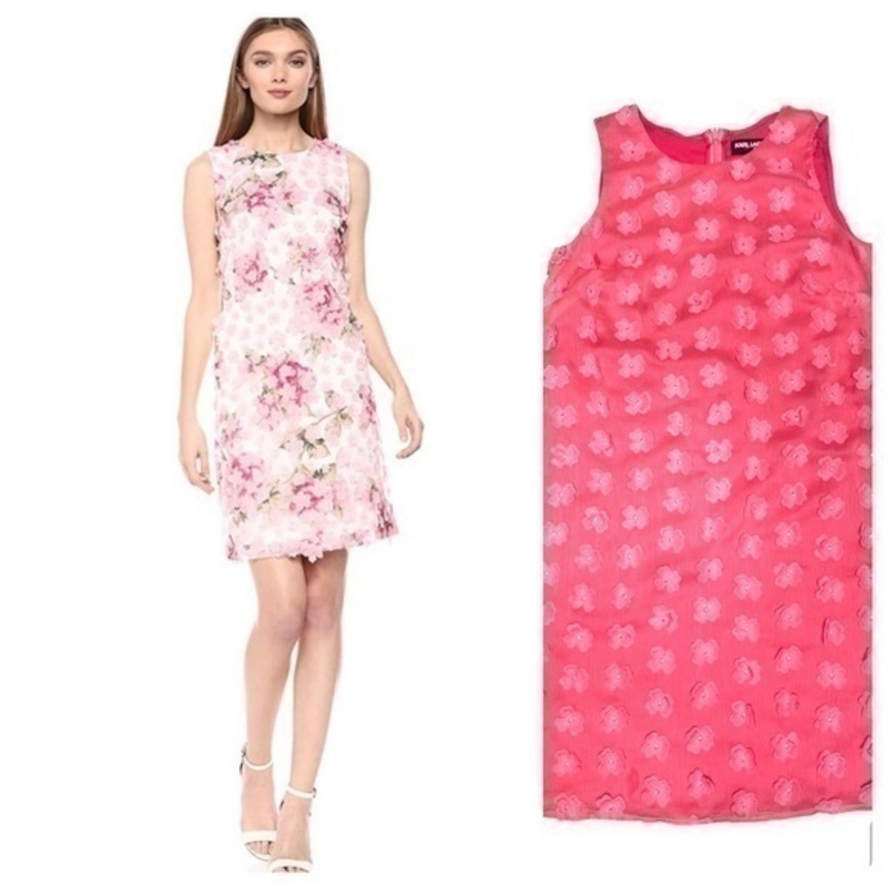 Karl Lagerfeld Paris Solid Floral Coral Applique Shift